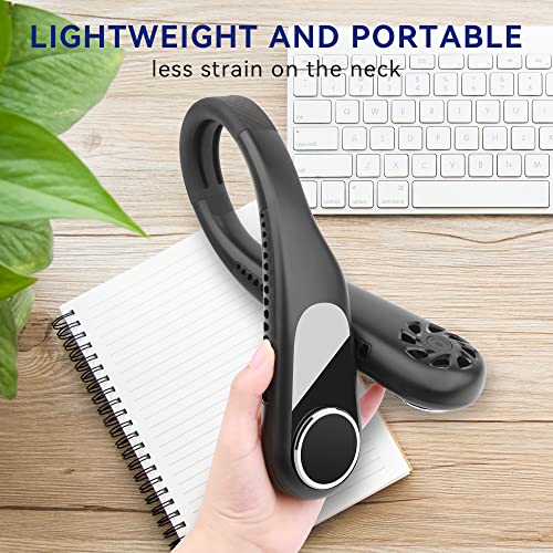 LYSHION Portable Neck Fan, Hands Free Bladeless Fan, 3 Speed Adjustment 360° Cooling Personal Fan, USB Wearable Fan（black）