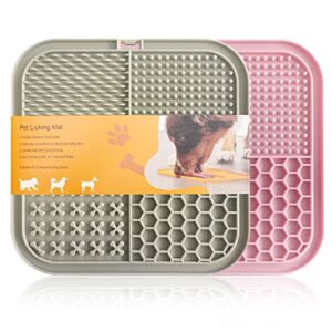 ulmpp dog lick mat with suction cups dog slow feeders dog licking mat pet mat anxiety relief dog cat lick training licking mat for food, yogurt, peanut butter set of 2 (grey & pink)