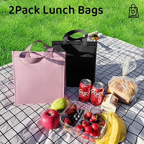 Deegotech Lunch Bag Women, 2Pack Large Insulated Lunch Box, Reusable Cooler Bags for Adult Men, Leakproof Lunch Tote Bags for Work Office Camping Picnic [Pink+Black]