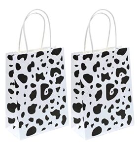 yyaaloa 30pcs small gift bags with handle bulk 8.26 x 5.9 x 3.15 inch cow print white party favor paper shopping bags for kids birthday xmas party supplies (small 30pcs)