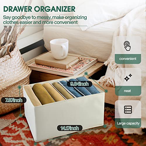 Resdenio Drawer Organizers for Clothing: 2 Pack Upgraded Closet Drawer Dividers Clothes Organizer, Extra Large 7 Grids Foldable Washable Wardrobe Cabinet Storage Box for Jeans, Underwear, Dresses