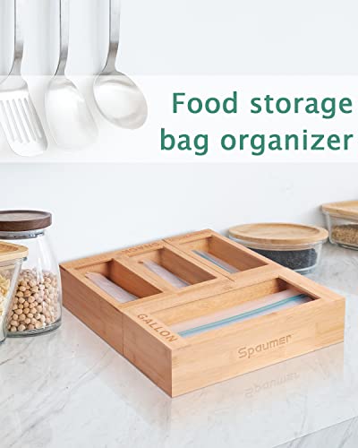 Ziplock Bag Storage Organizer for Kitchen Drawer, Premium Moso Bamboo Food Storage Bag Holders Compatible with Gallon, Quart, Sandwich and Snack Variety Size Bag, Ziploc, Solimo, Glad, Hefty (4 Piece Set) (S2)