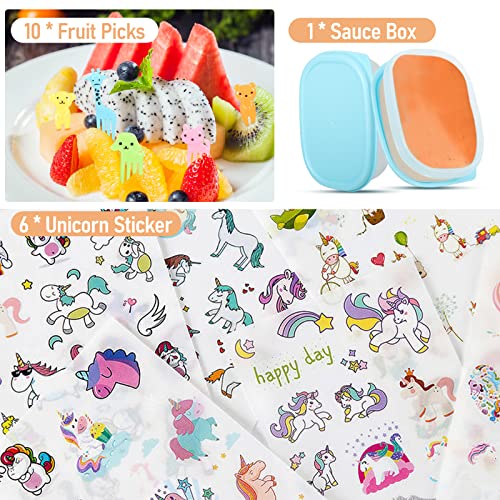 Unicorn Kids Girls Bento Box with Lunch Accessories & Bag, Lunchbox Set with Food Picks, Water Bottle & Dressing Containers, Kawaii Pink Japanese Salad Snack Bento Box for Toddler to School(Pink)