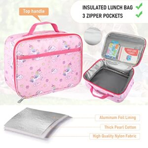 Unicorn Kids Girls Bento Box with Lunch Accessories & Bag, Lunchbox Set with Food Picks, Water Bottle & Dressing Containers, Kawaii Pink Japanese Salad Snack Bento Box for Toddler to School(Pink)