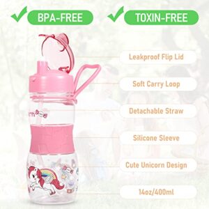 Unicorn Kids Girls Bento Box with Lunch Accessories & Bag, Lunchbox Set with Food Picks, Water Bottle & Dressing Containers, Kawaii Pink Japanese Salad Snack Bento Box for Toddler to School(Pink)