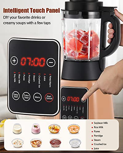 Moongiantgo Professional Cooking Blender for Kitchen Hot Cold with 8 Presets, 59Oz Glass Jar, 58000RPM High Speed Quiet for Smoothie Shake, Khaki 110V