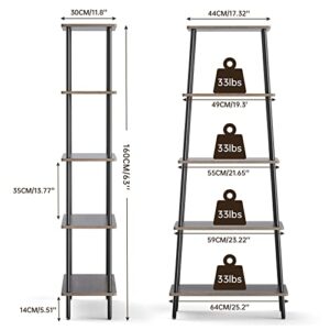 MXARLTR 5 Tiered Bookshelf, Ladder Shelf Etagere Bookcase, Wood and Metal Ladder Bookshelf, Display Freestanding Open Storage Rack for Living Room Bedroom Bathroom Kitchen Office, Gray Oak