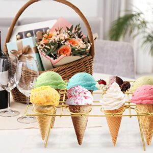 2 Pieces Steel Cupcake Baking Racks Ice Cream Display Racks Cupcake Cone Stands Ice Cream Cone Cupcakes Holders for Home Kitchen Baking Cooking Cupcake Ice Cream Tools Supplies (Gold)