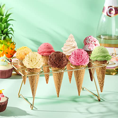 2 Pieces Steel Cupcake Baking Racks Ice Cream Display Racks Cupcake Cone Stands Ice Cream Cone Cupcakes Holders for Home Kitchen Baking Cooking Cupcake Ice Cream Tools Supplies (Gold)