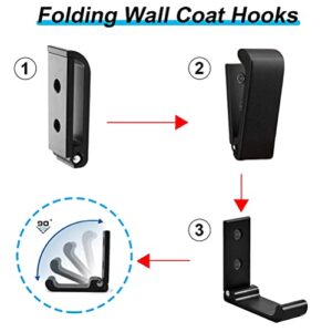 Aothpher 5 Pack Folding Coat Hooks Heavy Duty Aluminum Alloy Wall Hooks for Hanging Robe, Coat, Towel, Keys, Bags, Home, Kitchen, Bathroom Wall Mounted,Matte Black