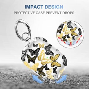 Youskin Airpods Pro Case Cute Airpods Pro Case Cover Clear Soft TPU Flexible Apple Airpods Pro Charging Case with Keychain for Women Girls，Golden Butterfly