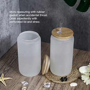 AGH 6Pack 16OZ Sublimation Glass Blanks with Bamboo Lid, Frosted Sublimation Cups Beer Can Glass, Borosilicate Glasses Tumbler Mason Jar Cups Mug with Plastic Straw for Iced Coffee, Juice, Drinks