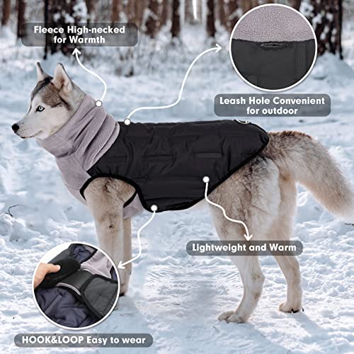 cyeollo Dog Winter Coat Puffer Jacket Vest Windproof Warm Dog Coats Jackets with Fleece High Collar for Cold Weather Pet Vest Clothes for Small Dogs Pets Apparel, Black Large