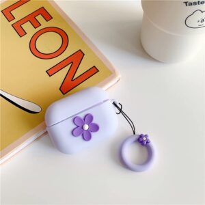 Ownest Compatible for AirPods Case Cute Cartoon Flower Pattern Girls Woman Soft Silicone Shockproof Keychain Design Cover for Airpods Pro-Purple