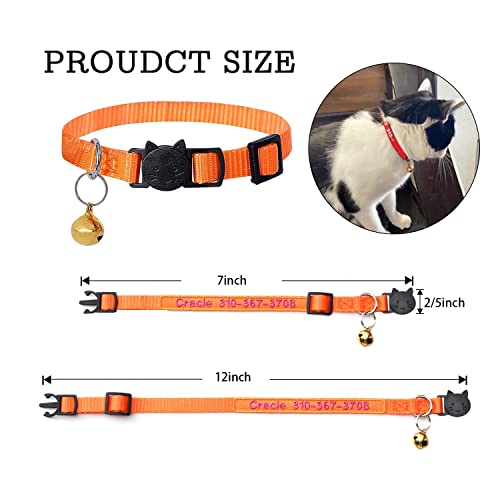 shangye Personalized Cat Collar, Custom Embroidered Cat Collars with with Name and Phone Number, Nylon ID Collar for Cat or Kitten with Breakaway Safety Release Buckle with Bell