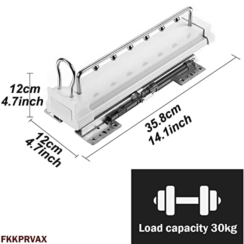 FKKPRVAX Pull Out Closet Rod with Damper,Extendable Clothes Rail for Pants Coat,Wardrobe Pants Hanger Wardrobe Organizer,Load 30kg - White (Size : 358mm/14.1inch)