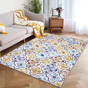 Vaukki Living Room Rug, Floral Medallion Soft Laundry Carpet, Non Slip Entryway Mat, Washable Throw Rug Floor Carpet for Bathroom, Dining Room, Kitchen and Bedroom (4'x6', Multi-Color)