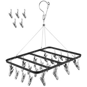 towooz clothes drying rack with clips, stainless steel durable clip and drip hanger windproof clothes hanger rack for socks/bras/underwear/towels, portable laundry drying rack (28 clips, black)
