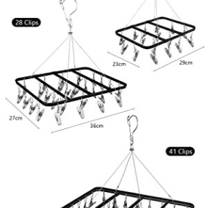 TOWOOZ Clothes Drying Rack with Clips, Stainless Steel Durable Clip and Drip Hanger Windproof Clothes Hanger Rack for Socks/Bras/Underwear/Towels, Portable Laundry Drying Rack (28 Clips, Black)