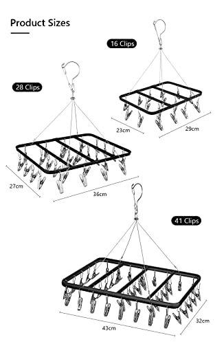 TOWOOZ Clothes Drying Rack with Clips, Stainless Steel Durable Clip and Drip Hanger Windproof Clothes Hanger Rack for Socks/Bras/Underwear/Towels, Portable Laundry Drying Rack (28 Clips, Black)