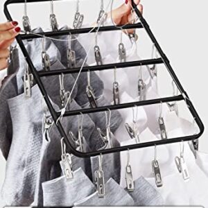 TOWOOZ Clothes Drying Rack with Clips, Stainless Steel Durable Clip and Drip Hanger Windproof Clothes Hanger Rack for Socks/Bras/Underwear/Towels, Portable Laundry Drying Rack (28 Clips, Black)