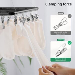 TOWOOZ Clothes Drying Rack with Clips, Stainless Steel Durable Clip and Drip Hanger Windproof Clothes Hanger Rack for Socks/Bras/Underwear/Towels, Portable Laundry Drying Rack (28 Clips, Black)