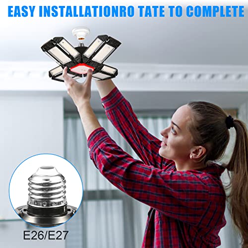 MAKDAK LED Garage Lights 2 Pack,LED Shop Light Deformable Garage Ceiling Lights with 12+1 Adjustable Multi-Position Panels,E26 6500K 18000LM Eqv 180W led Lights for Garage/Basement/Shop/Workshop