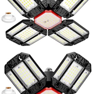 MAKDAK LED Garage Lights 2 Pack,LED Shop Light Deformable Garage Ceiling Lights with 12+1 Adjustable Multi-Position Panels,E26 6500K 18000LM Eqv 180W led Lights for Garage/Basement/Shop/Workshop