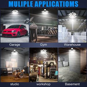 MAKDAK LED Garage Lights 2 Pack,LED Shop Light Deformable Garage Ceiling Lights with 12+1 Adjustable Multi-Position Panels,E26 6500K 18000LM Eqv 180W led Lights for Garage/Basement/Shop/Workshop