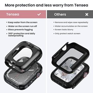 (2 in 1) Tensea for Waterproof Apple Watch Screen Protector Case Series 8 7 45mm Accessories, iWatch Protective PC Face Cover Built-in Tempered Glass Film, Front & Back Bumper for Women Men, 45 mm