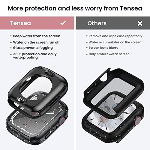 (2 in 1) Tensea for Waterproof Apple Watch Screen Protector Case Series 8 7 45mm Accessories, iWatch Protective PC Face Cover Built-in Tempered Glass Film, Front & Back Bumper for Women Men, 45 mm