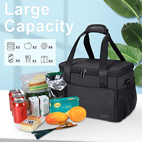 Gloppie Lunch Box Insulated Lunch Bag for Men Lunchbox for Work Lunch Cooler Bag Thermal LunchBag Reusable Lunch Bags Lunch Pail, Black