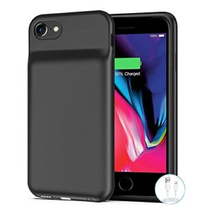 battery case for iphone se 3/6/6s/7/8/se 2020, [6500mah] rechargeable smart extended charging case compatible with iphone se 3/6/6s/7/8/se 2020 (4.7 inch) backup power battery pack charger case-black