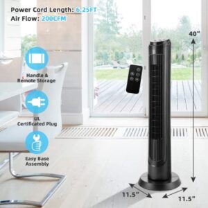 Tangkula 40 Inch Tower Fan with Remote, Oscillating Standing Fan with 3 Wind Modes, 4 Wind Speeds, Smart Control Panel, 15H Timer, Portable Quiet Floor Bladeless Fan for Living Room, Bedroom, Office