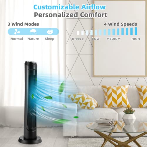 Tangkula 40 Inch Tower Fan with Remote, Oscillating Standing Fan with 3 Wind Modes, 4 Wind Speeds, Smart Control Panel, 15H Timer, Portable Quiet Floor Bladeless Fan for Living Room, Bedroom, Office