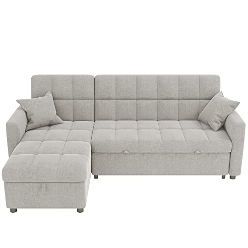 Koosom 82'' Square Arm Sofa Chaise with Reversible Cushions, L-Shape Sofa with Storage (Light Gray)