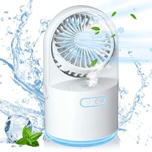 desk misting fan portable table fan with 300ml large water tank and 7 colorful nightlights, personal fan with 3 speed strong wind usb rechargeable cooling mister fan for home, office, outdoor