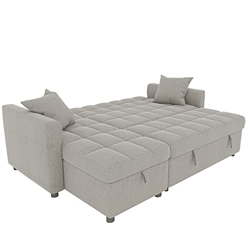 Koosom 82'' Square Arm Sofa Chaise with Reversible Cushions, L-Shape Sofa with Storage (Light Gray)