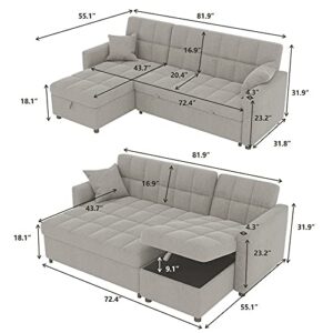 Koosom 82'' Square Arm Sofa Chaise with Reversible Cushions, L-Shape Sofa with Storage (Light Gray)