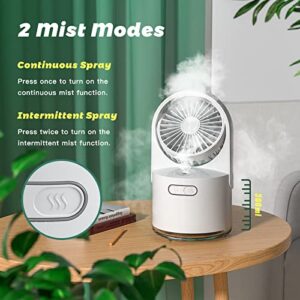 Desk Misting Fan Portable Table Fan with 300ML Large Water Tank and 7 Colorful Nightlights, Personal Fan with 3 Speed Strong Wind USB Rechargeable Cooling Mister Fan for Home, Office, Outdoor