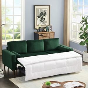 HABITRIO Sectional Sofa with Pull Out Bed, Green Velvet Upholstered 2 Seats Sleeper Sofa and Reversible Chaise Lounge w/Storage, Modern Design 88" L-Shaped Sleeper Sofa for Living Room, Apartment