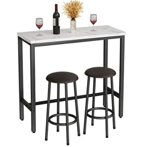 LinkRomat Bar Table Set, 3 Piece Modern Kitchen Pub Table, Small Dining for 2, and Chairs, Height with 2 Round Stools, Room Set Space, White, 39.4 x 15.8 35.4''