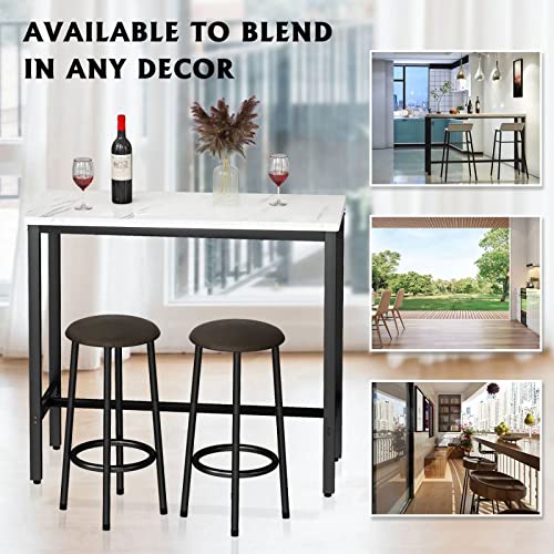 LinkRomat Bar Table Set, 3 Piece Modern Kitchen Pub Table, Small Dining for 2, and Chairs, Height with 2 Round Stools, Room Set Space, White, 39.4 x 15.8 35.4''