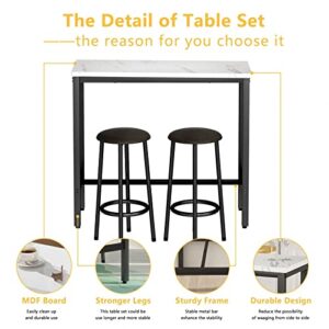 LinkRomat Bar Table Set, 3 Piece Modern Kitchen Pub Table, Small Dining for 2, and Chairs, Height with 2 Round Stools, Room Set Space, White, 39.4 x 15.8 35.4''