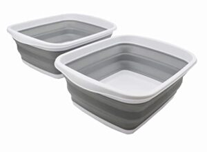 sammart 10l (2.6 gallons) collapsible tub - foldable dish tub - portable washing basin - space saving plastic washtub (white/grey, 2)