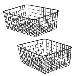 hdyoudo metal wire food storage basket organizer with wooden handles for organizing kitchen cabinets, 2 packs-black-large