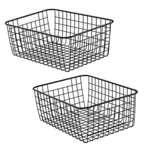 HDYOUDO Metal Wire Food Storage Basket Organizer with Wooden Handles for Organizing Kitchen Cabinets, 2 Packs-Black-large