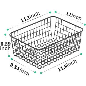 HDYOUDO Metal Wire Food Storage Basket Organizer with Wooden Handles for Organizing Kitchen Cabinets, 2 Packs-Black-large