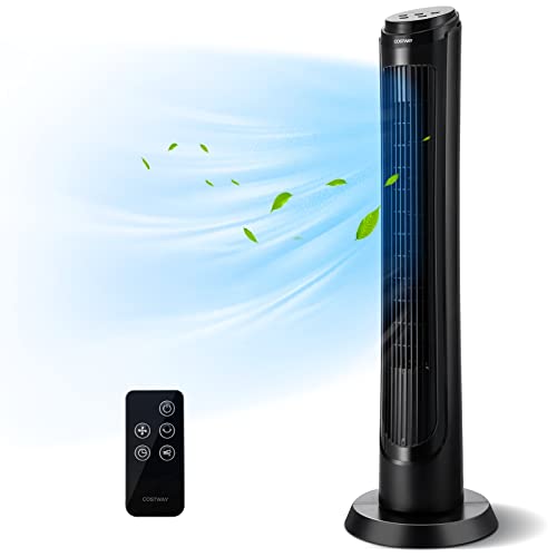 COSTWAY Tower Fan with Remote Control, 40-Inch Portable Household Fan with 80 Degrees Oscillation, 4 Speeds, 3 Modes, 15H Timer, Small Quiet Fan with Sleep Mode for Home Office, Black