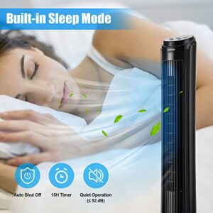 COSTWAY Tower Fan with Remote Control, 40-Inch Portable Household Fan with 80 Degrees Oscillation, 4 Speeds, 3 Modes, 15H Timer, Small Quiet Fan with Sleep Mode for Home Office, Black